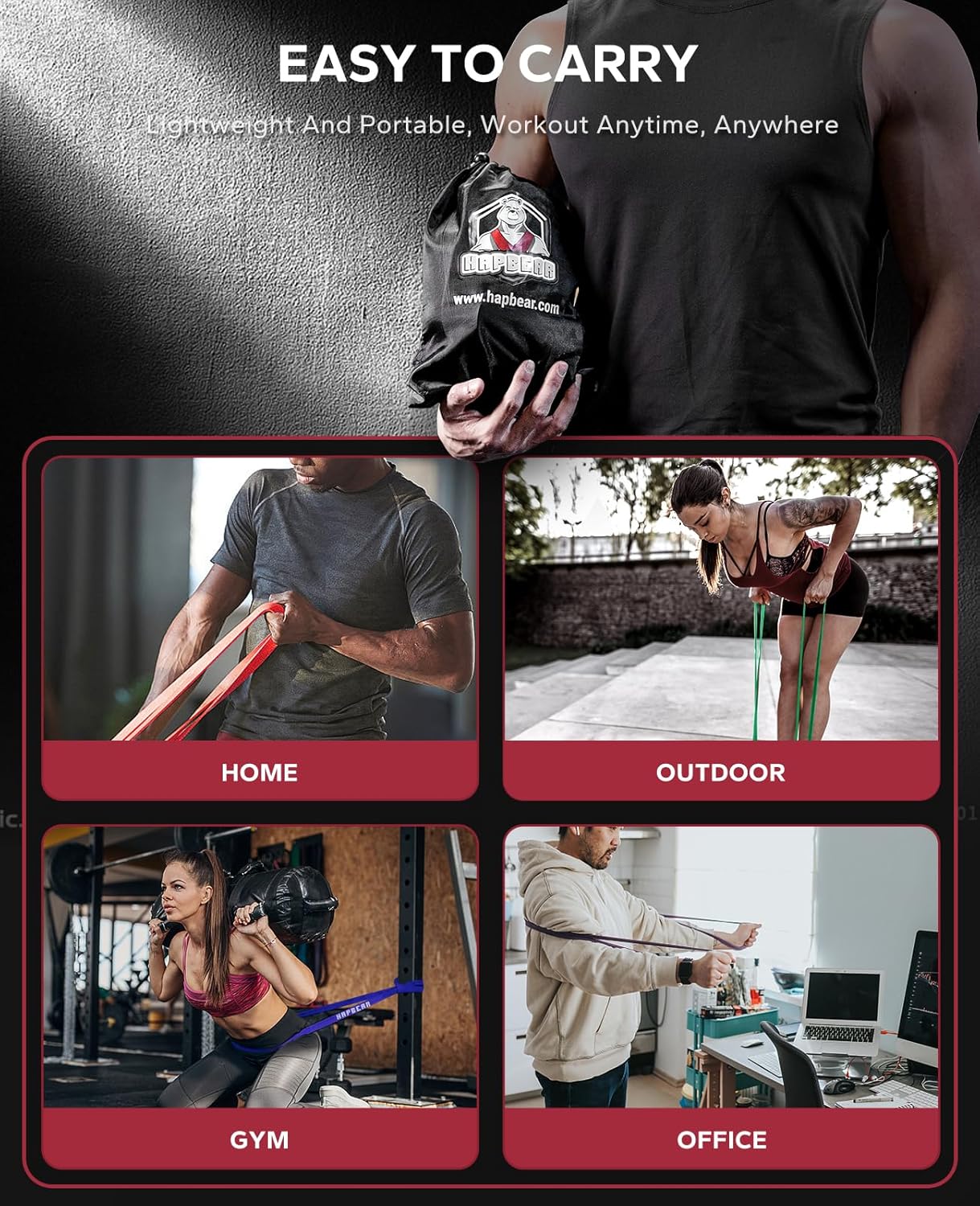 HAPBEAR Pull Up Assistance Bands Set of 5 - Resistance Bands for Working Out, Stretching, Physical Therapy, Muscle Training