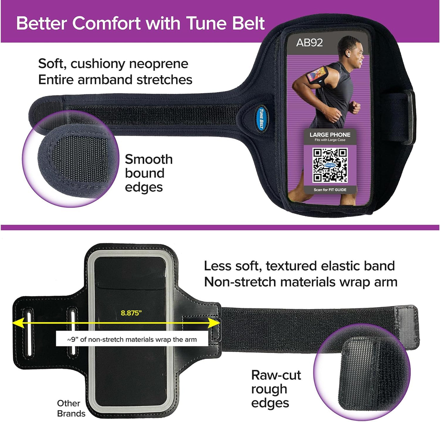 Tune Belt AB92EX3 Running Armband for iPhone 16/15/14/13 Pro Max, Plus, Galaxy Ultra/Plus/Note – Fits Large Phone with Large Case, Phone Holder Includes EX3 Strap Extender for XL Biceps (Black)