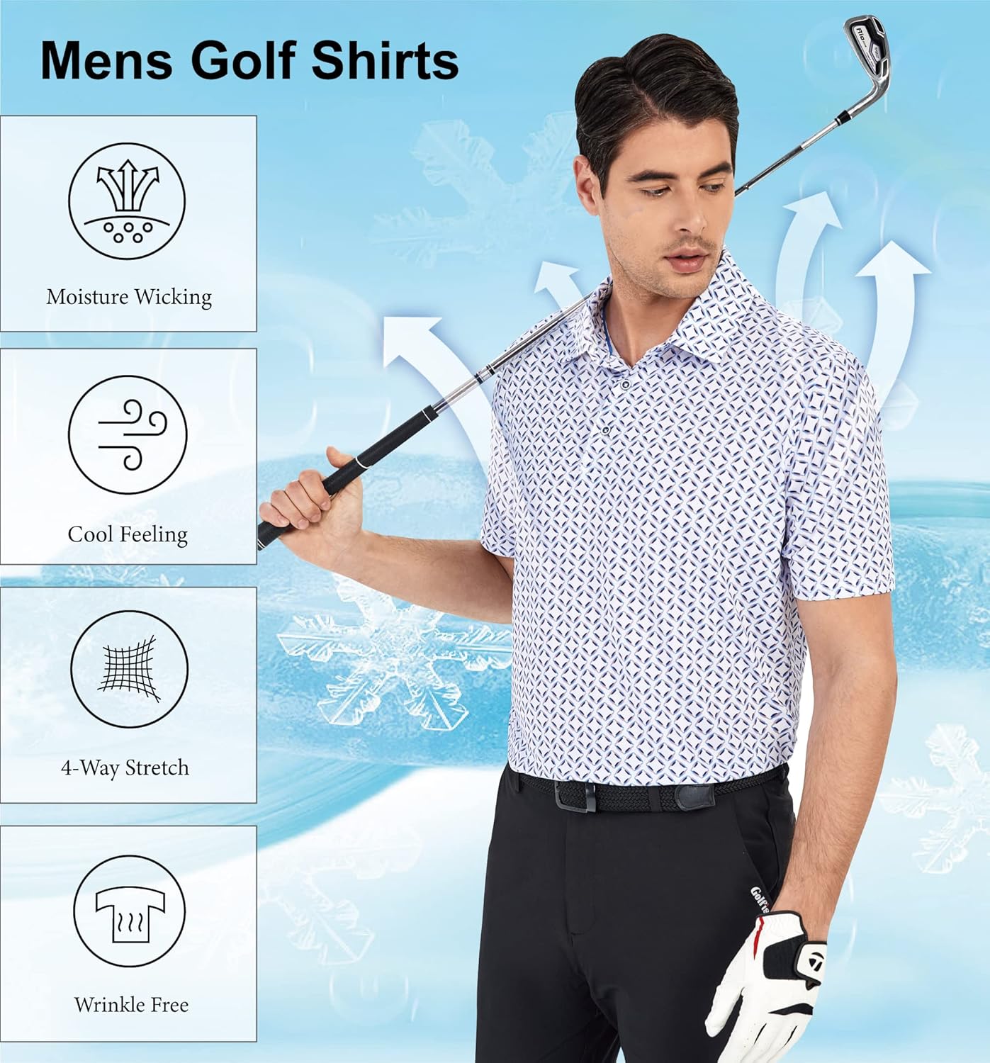 WARHORSEE Golf Polo Shirts for Men Short Sleeve Wrinkle Free 4 Way Stretch Moisture Wicking Performance Collared Tshirts