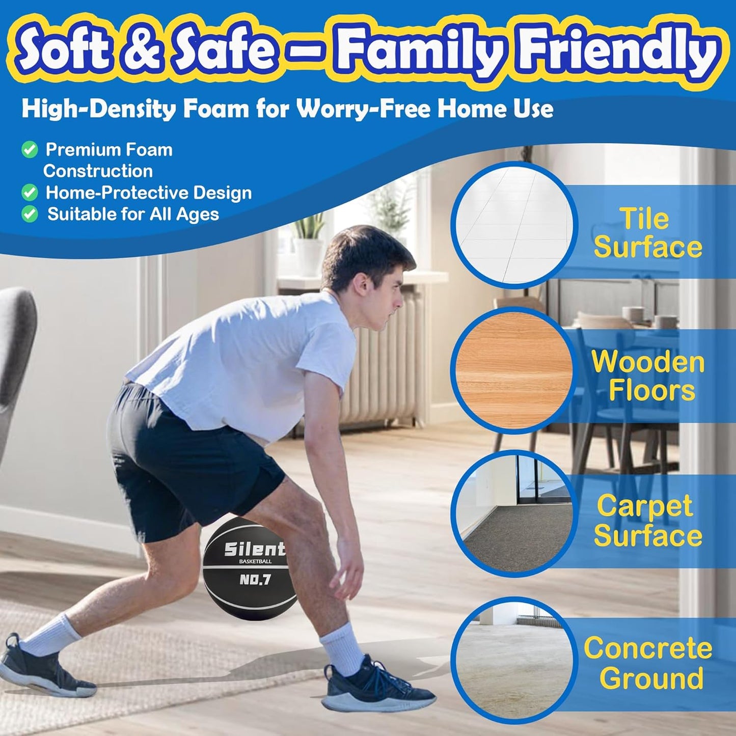 2025 Upgraded Silent Basketball Size 7 - Indoor Noiseless Airless Foam Basketball, Quiet Dribble Dream Training Ball with Soft Soundless Bounce-Pink