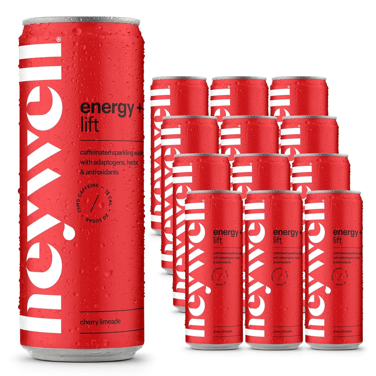 Heywell Sparkling Adaptogenic Water Energy and LIft, Cherry Limeade Flavor 12 Fluid Ounce (Pack of 12) - Caffeinated, Organic, Non GMO, Vegan, Gluten Free, Dairy Free