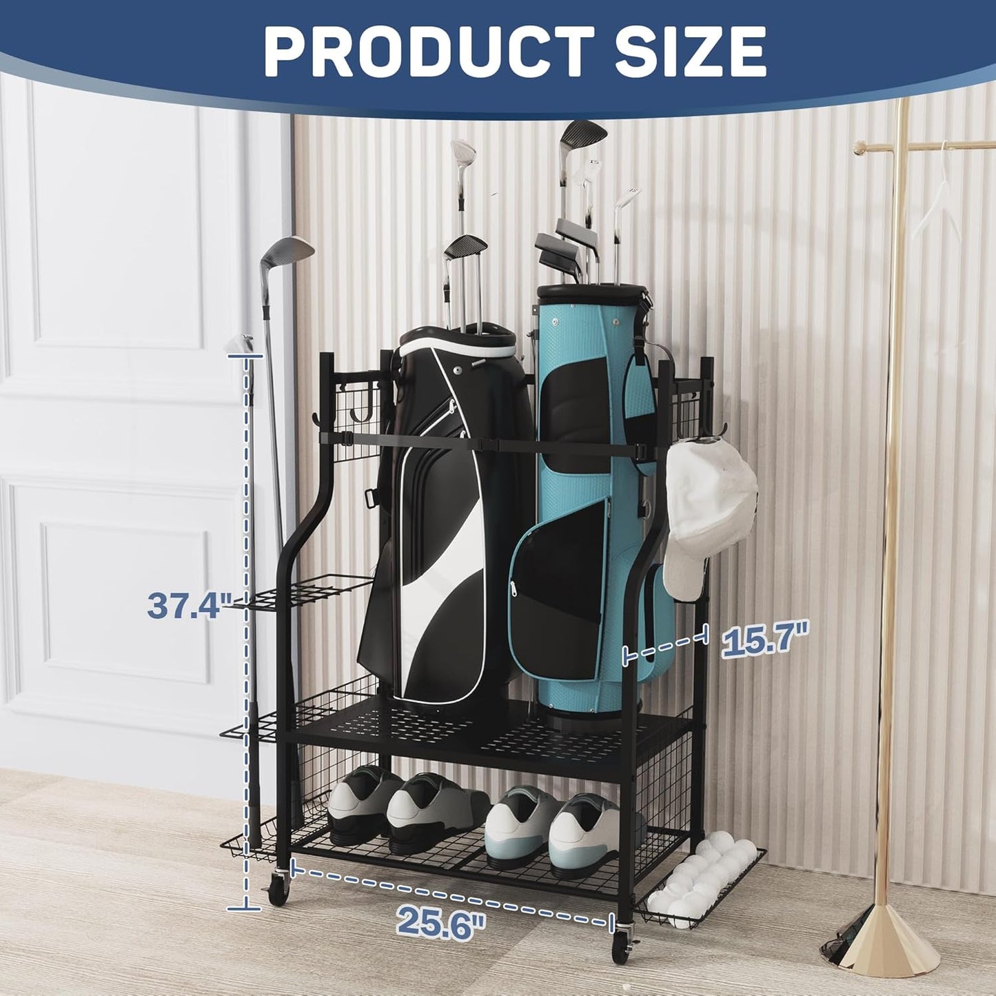 PLKOW Golf Bag Storage Garage Organizer, Extra Large Size Golf Bag Storage Stand and Golf Equipment Rack for Garage,Shed, Basement