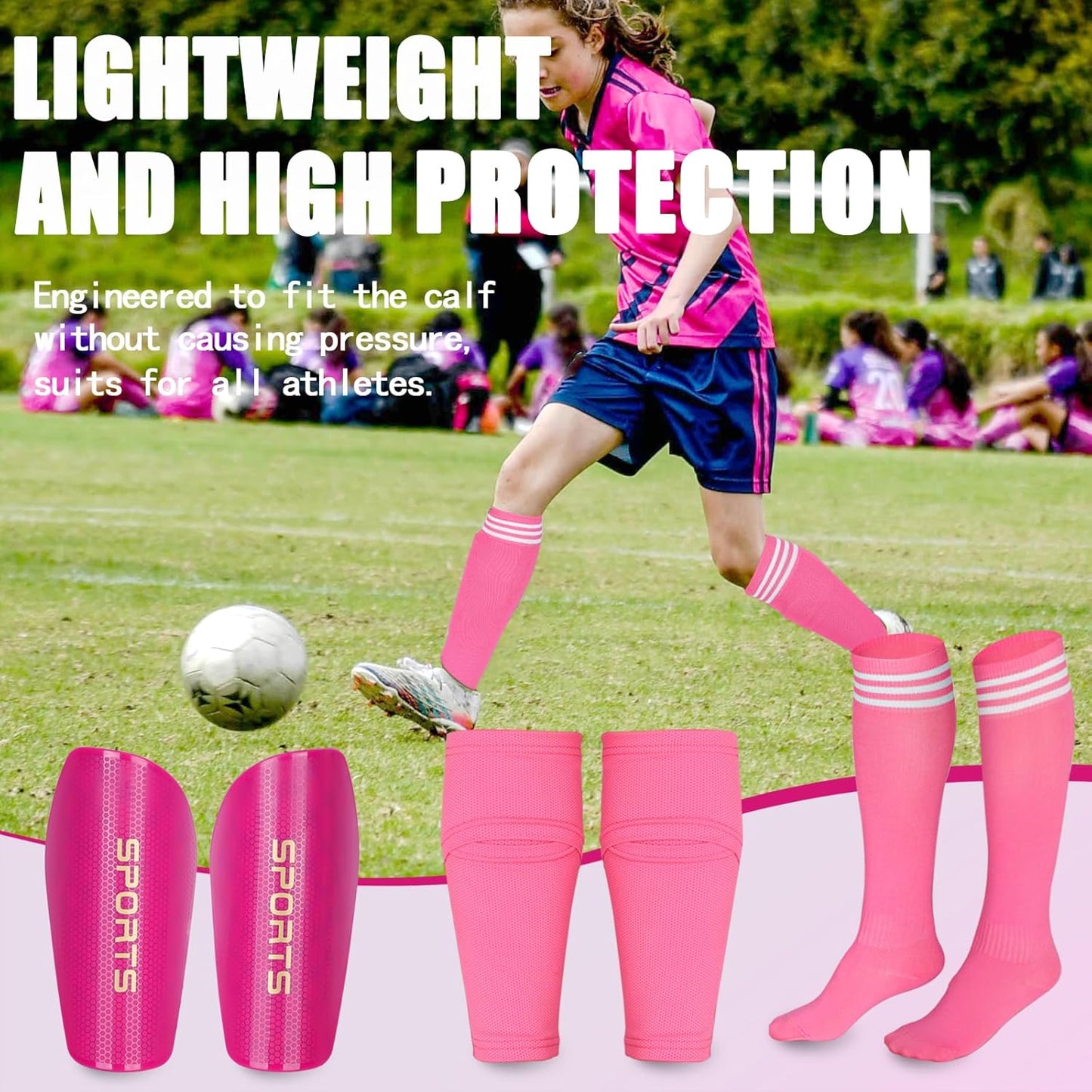 Soccer Shin Guards for Kids Adults, Toddler Shin Pads Set with Sleeves and Long Soccer Socks for Age 2-16 Boys & Girls, Youth &Men, Lightweight Soccer Equipment