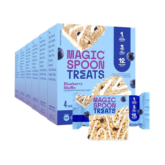 MAGIC SPOON Treats - High Protein, Low Carb, Keto Friendly, Low Sugar, Gluten Free, Crispy Protein Bar Cereal Bar, On-The-Go Healthy Snack (Blueberry Muffin, 24 Bars)