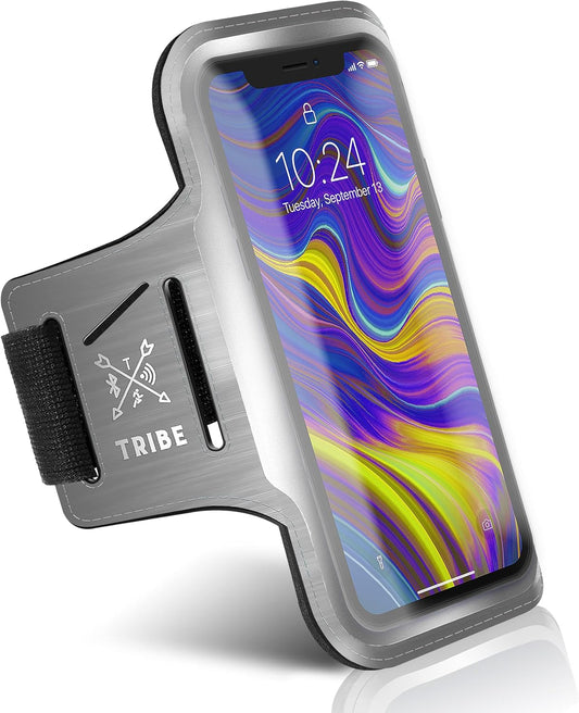 TRIBE Running Phone Holder Armband. iPhone & Galaxy Cell Phone Sports Arm Bands for Women, Men, Runners, Jogging, Walking, Exercise & Gym Workout. Fits All Smartphones. Adjustable Strap, CC/Key Pocket