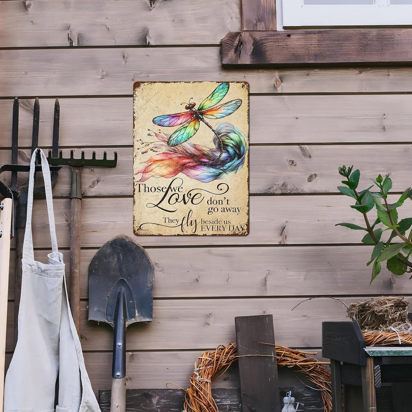 Vintage Tin Sign Those We Love Don't Go Away They Fly Belive Us Every Day Tin Sign for Home Farm Outdoor Bathroom Restaurant Cafes Bars Club Kitchen Garage Art Wall Decor 12 * 16inch