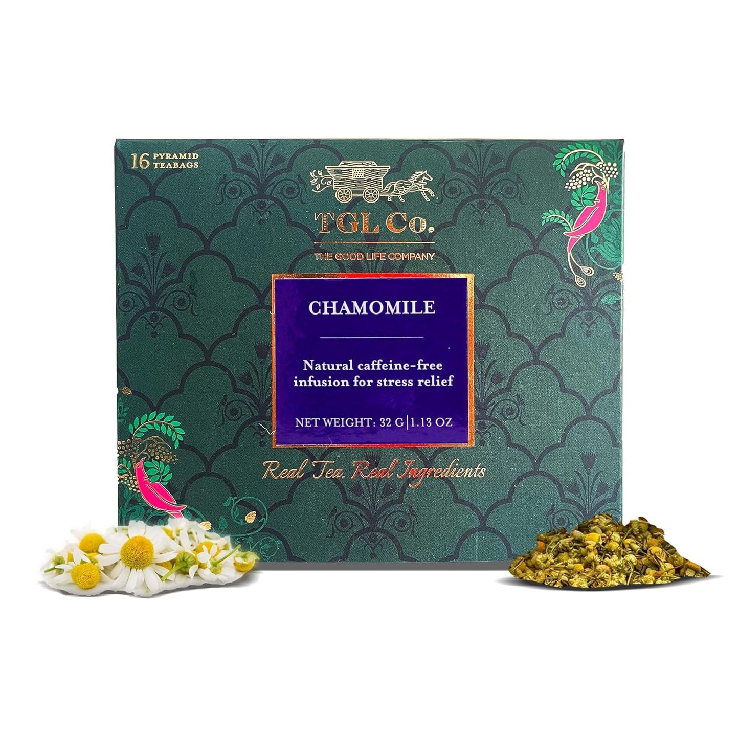 TGL Co. Chamomile Tea – 16 Tea Bags | Herbal Caffeine-Free | Soothing Bedtime Blend | Natural & Calming Chamomile Flowers | Premium Loose Leaf Tea in Pyramid Bags