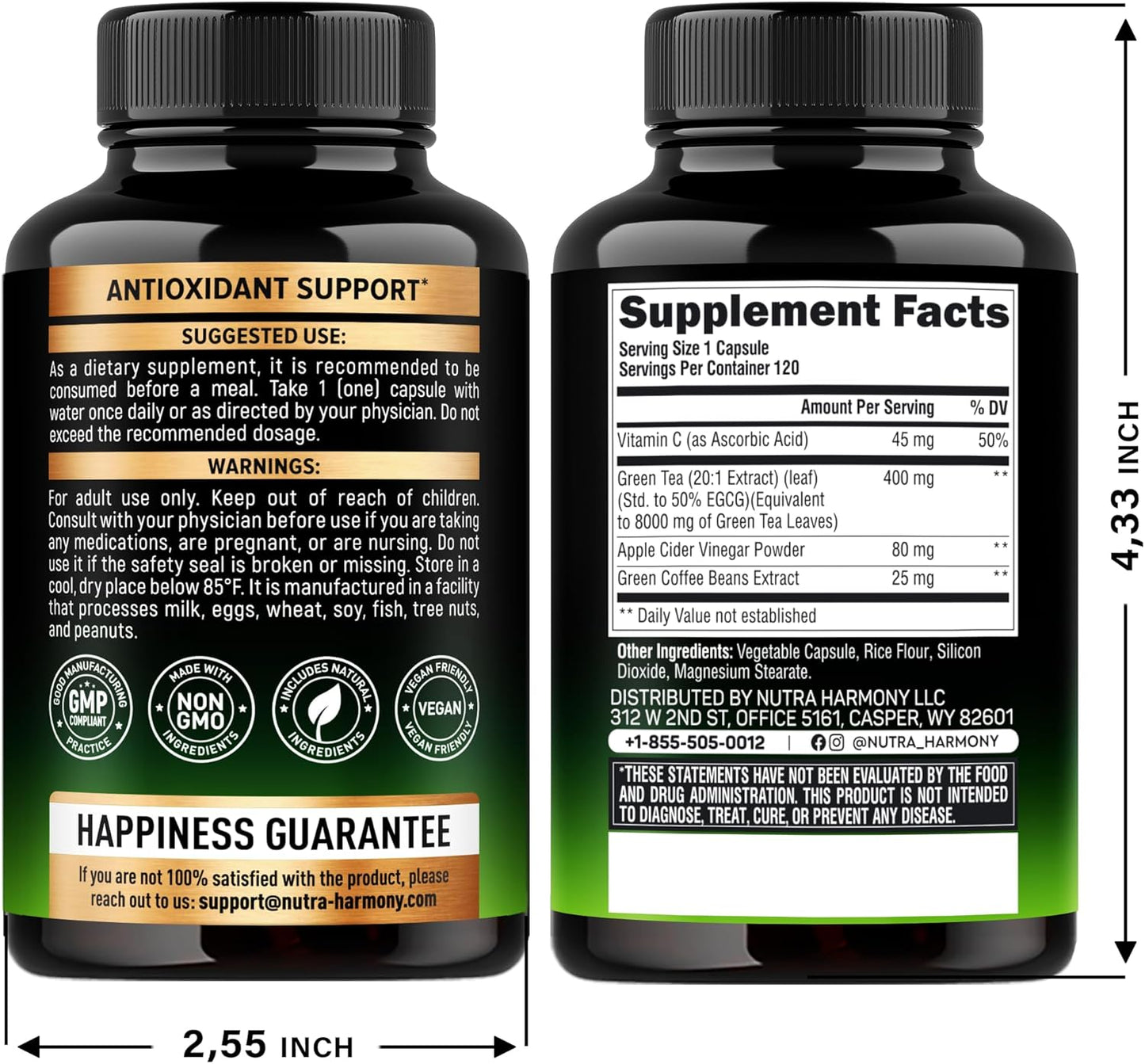 Green Tea Extract Capsules with Green Coffee Beans & Apple Cider Vinegar - Energy & Metabolism Support - Green Tea Supplement 50% EGCG - 20:1 Natural Extract - for Men & Women - 120 Vegan Capsules