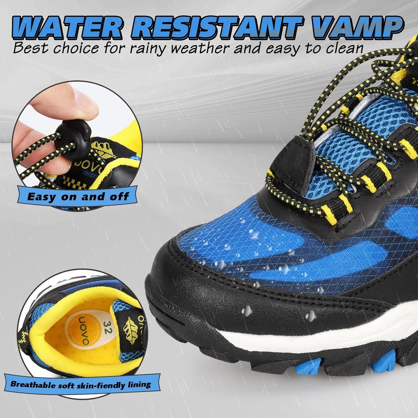 UOVO Boys Girls Hiking Shoes Kids Waterproof Running Trail Fashion Sneakers Breathable Lightweight Non-Slip Outdoor Walking Sports Shoe(Little/Big Kids)