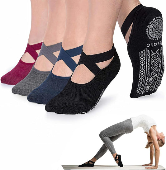 Ozaiic Yoga Socks for Women Non-Slip Grips & Straps, Ideal for Pilates, Pure Barre, Ballet, Dance, Barefoot Workout
