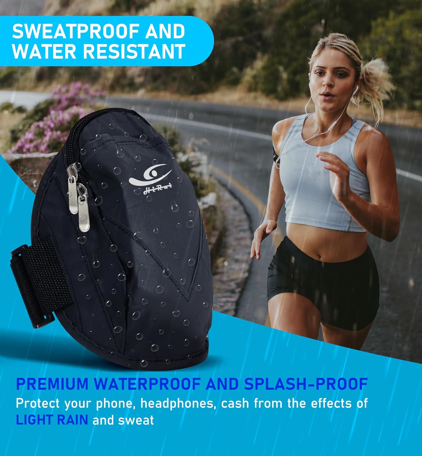 HiRui Universal Comfort Armband Phone Holder Running Armband Adjustable Wristband Phone Holder for Exercise Workout Compatible with iPhone 16/15/14/13/Plus/Pro Samsung Galaxy All Phones (Black)