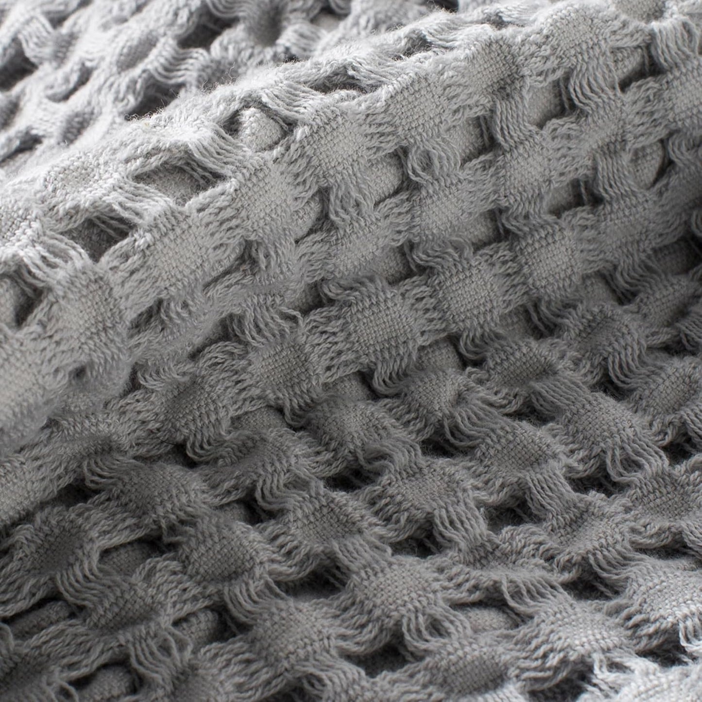 Carriediosa 100% Cotton Waffle Weave Blanket 400GSM Breathable Thermal Blankets for Bed Couch Sofa Soft and Cozy Throws for All Season Home Decor, 50"X 60" Light Grey