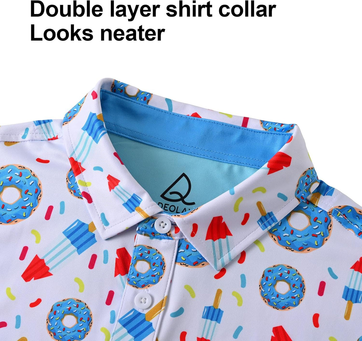 DEOLAX Mens Polo Shirts Fashion Print Mens Golf Shirt Dry Fit Mens Golf Polo Short Sleeve Quick Dry Funny Golf Shirt for Men