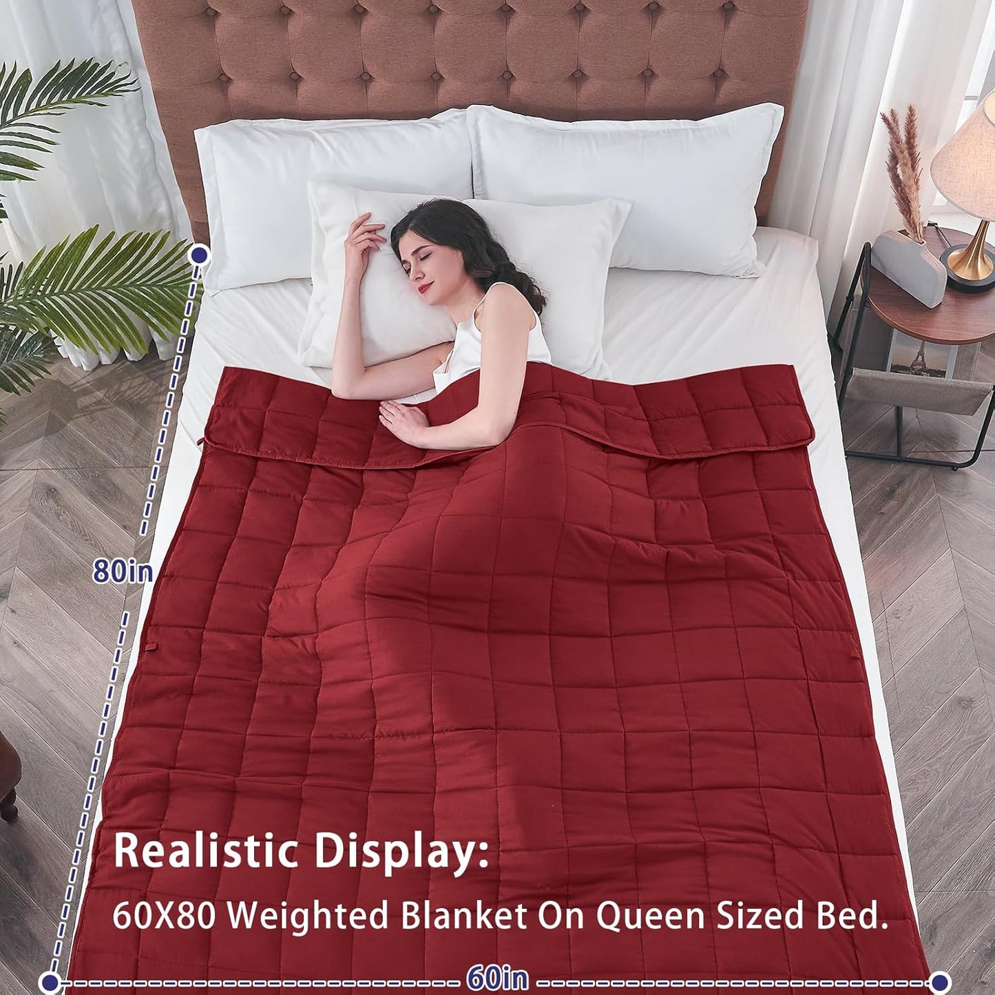 yescool Weighted Blanket for Adults (18 lbs, 60" x 80", Red) Cooling Heavy Blanket for Sleeping Perfect for 110-130 lbs, Queen Size Breathable Blanket with Premium Glass Bead, Machine Washable