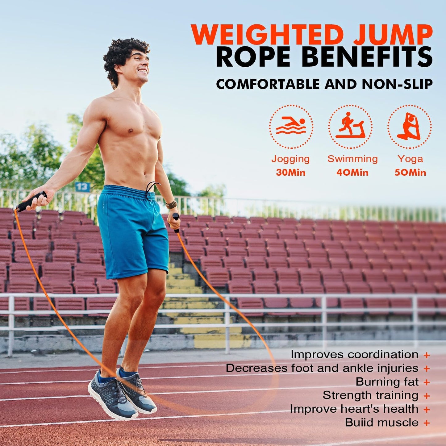 Jump Rope, Weighted Jump Rope for Men Women, Adjustable 1lb Heavy Skipping Ropes, Suitable for Boxing, Cardio, Home Fitness, Training Muscle, Home Gym Workout Equipment for Full Body Exercise