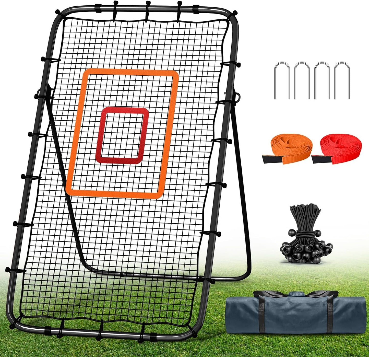 Volleyball Rebounder Net 7x4 Ft, 5-Angle Adjustable Rebounder Net for Practicing Digging, Setting, Spiking, Bounce Back Training Equipment with 2 Target Stripes & Portable Travel Bag for Storage