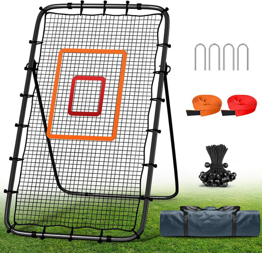 Volleyball Rebounder Net 7x4 Ft, 5-Angle Adjustable Rebounder Net for Practicing Digging, Setting, Spiking, Bounce Back Training Equipment with 2 Target Stripes & Portable Travel Bag for Storage