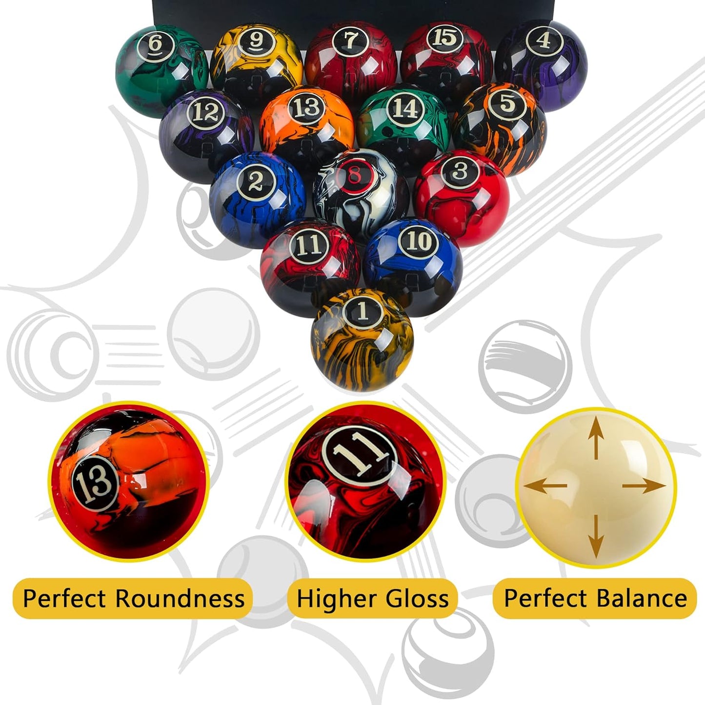 Premium Billiard Balls Pool Table Accessories 2-1/4" Regulation Size 16 Pool Balls Billiard Set