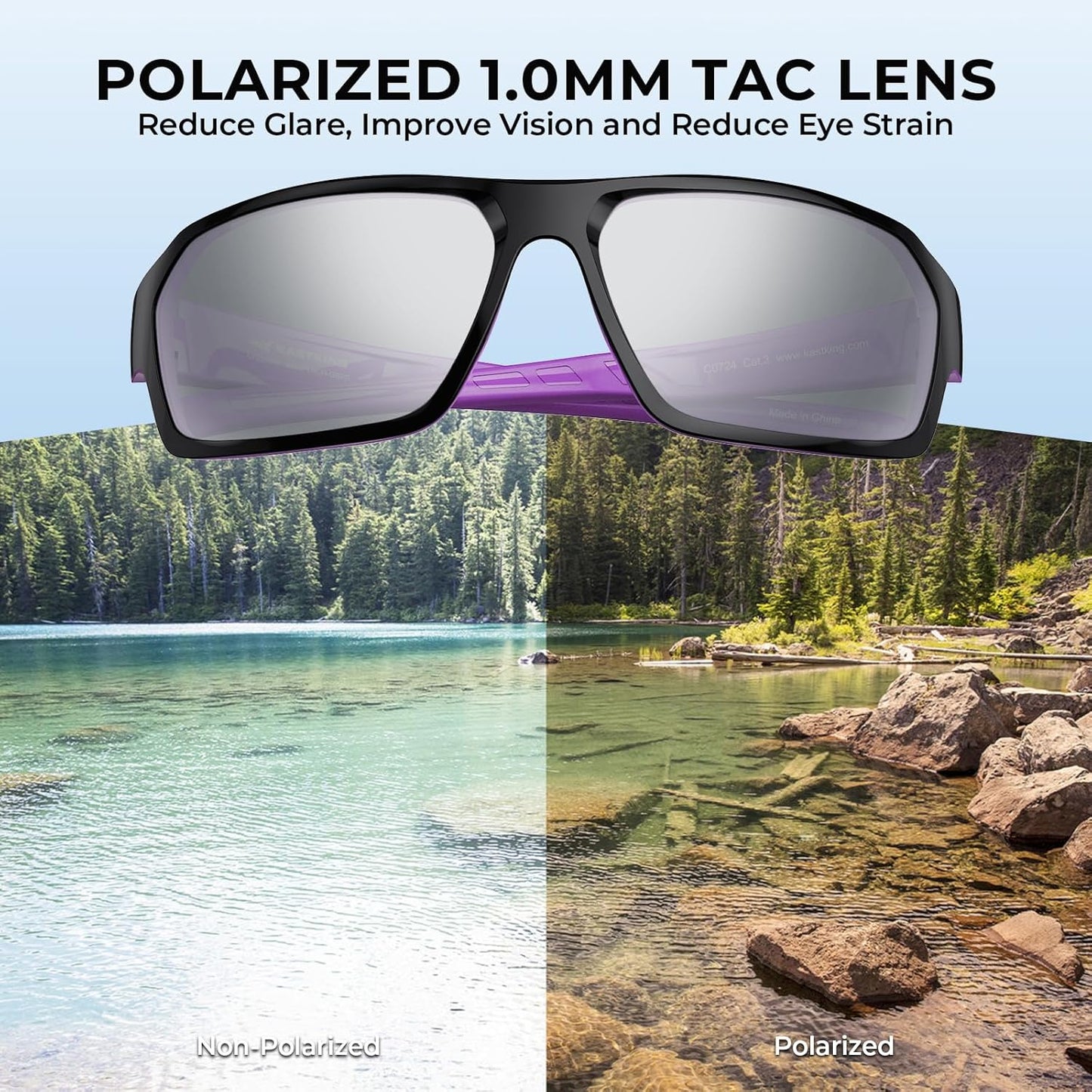 KastKing Chippewa Polarized Fishing Sunglasses, UV400 Protection Full Wrap Frame Sports Cycling Sunglasses, 1.0mm TAC Lenses