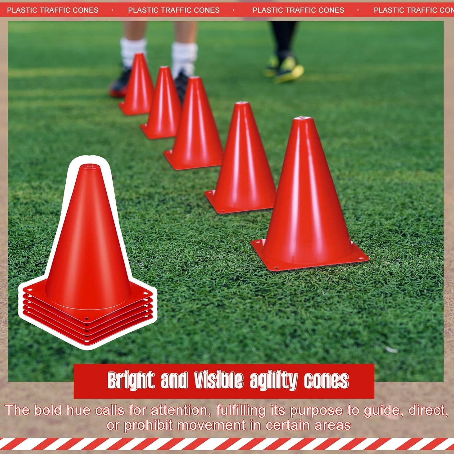 Syhood 30 Pack 7 Inch Plastic Traffic Cones Sports Training Agility Marker Mini Cones for Soccer, Skating, Football, Basketball, Indoor and Outdoor Games Sports Practice Equipment