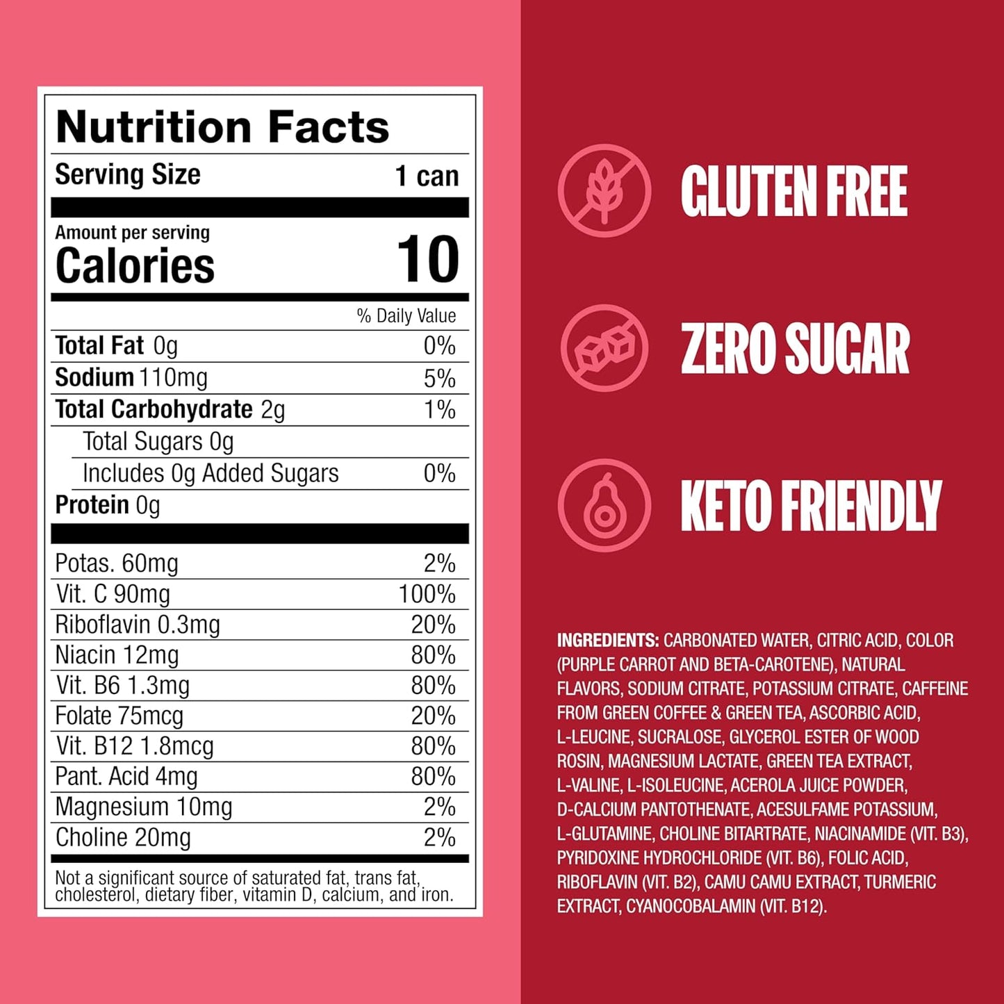 ZOA Zero Sugar Energy Drinks, Cherry Limeade - Sugar Free with Electrolytes, Healthy Vitamin C, Amino Acids, Essential B-Vitamins, and Caffeine from Green Tea - 12 Fl Oz (12-Pack)