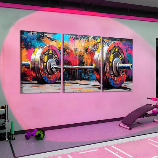 sawjug Gym Barbell Wall Decor, Colorful Graffiti Canvas Wall Art, Gym Motivational Wall Art, Colorful Pictures Wall Decor, Wall Painting for Living Room, Bedroom (24" x 36" x 3 pcs)