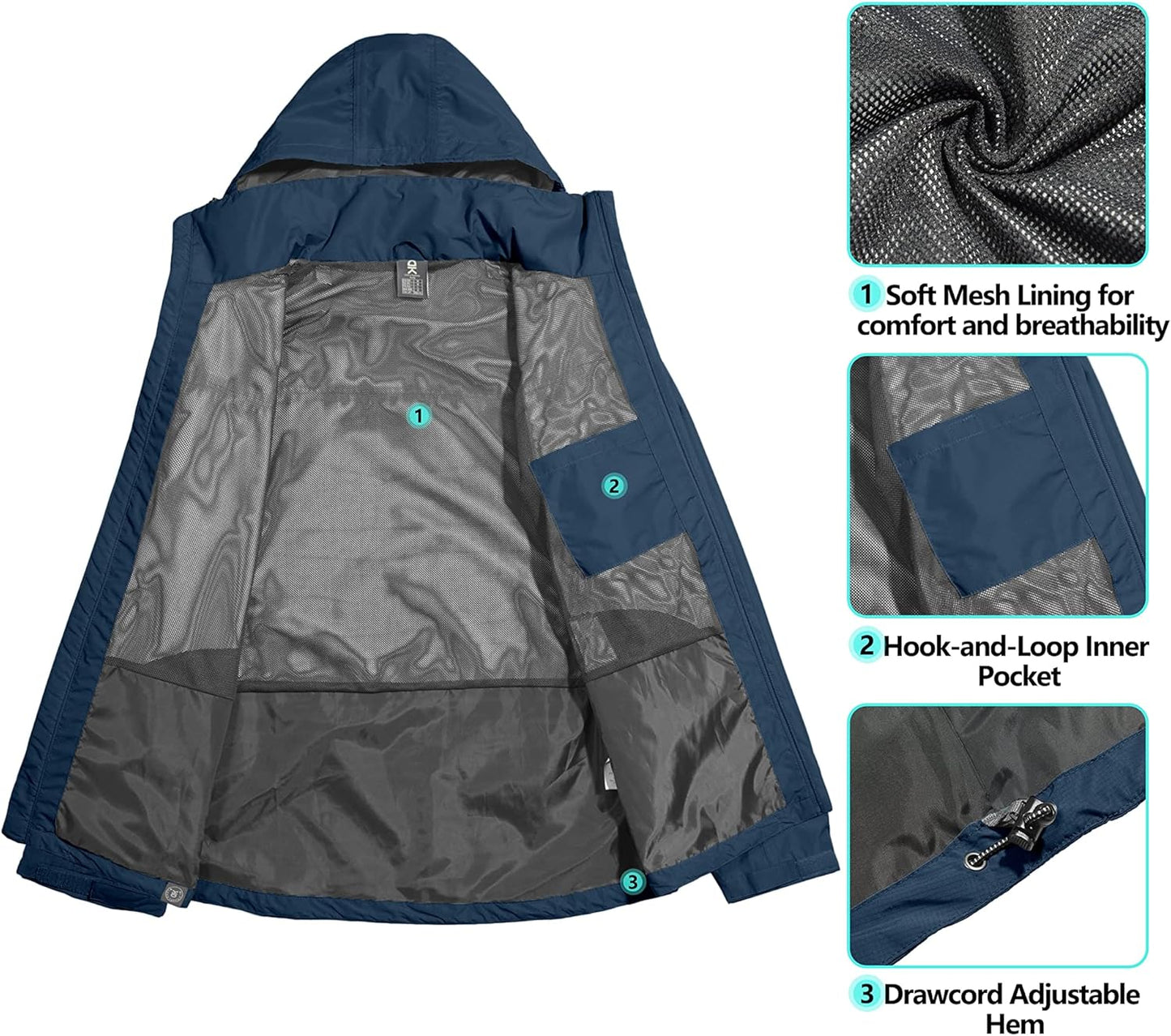 Little Donkey Andy Men's Waterproof Rain Jacket Outdoor Lightweight Hooded Raincoat for Hiking Golf Travel Fishing