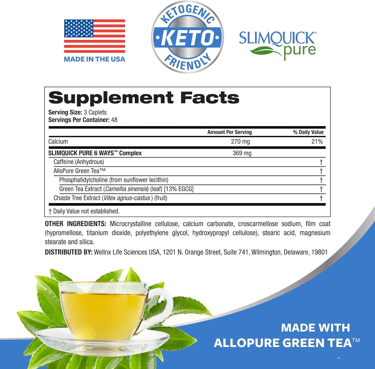 Slimquick Pure 3x Regular Strength Pills for Women to Help Achieve Weight Goals, Helps Metabolism, Lose Excess Water, Keeps Full for Longer with AlloPure Green Tea, Caffine, Caste Tree - 2x72 Capsules