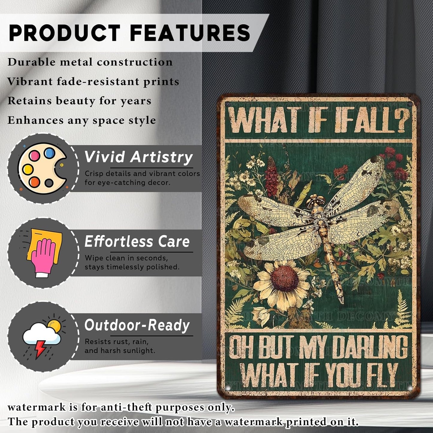 Dragonfly Vintage Tin Sign What If I Fall Metal Tin Sign for Home Bedroom 12 * 8inch