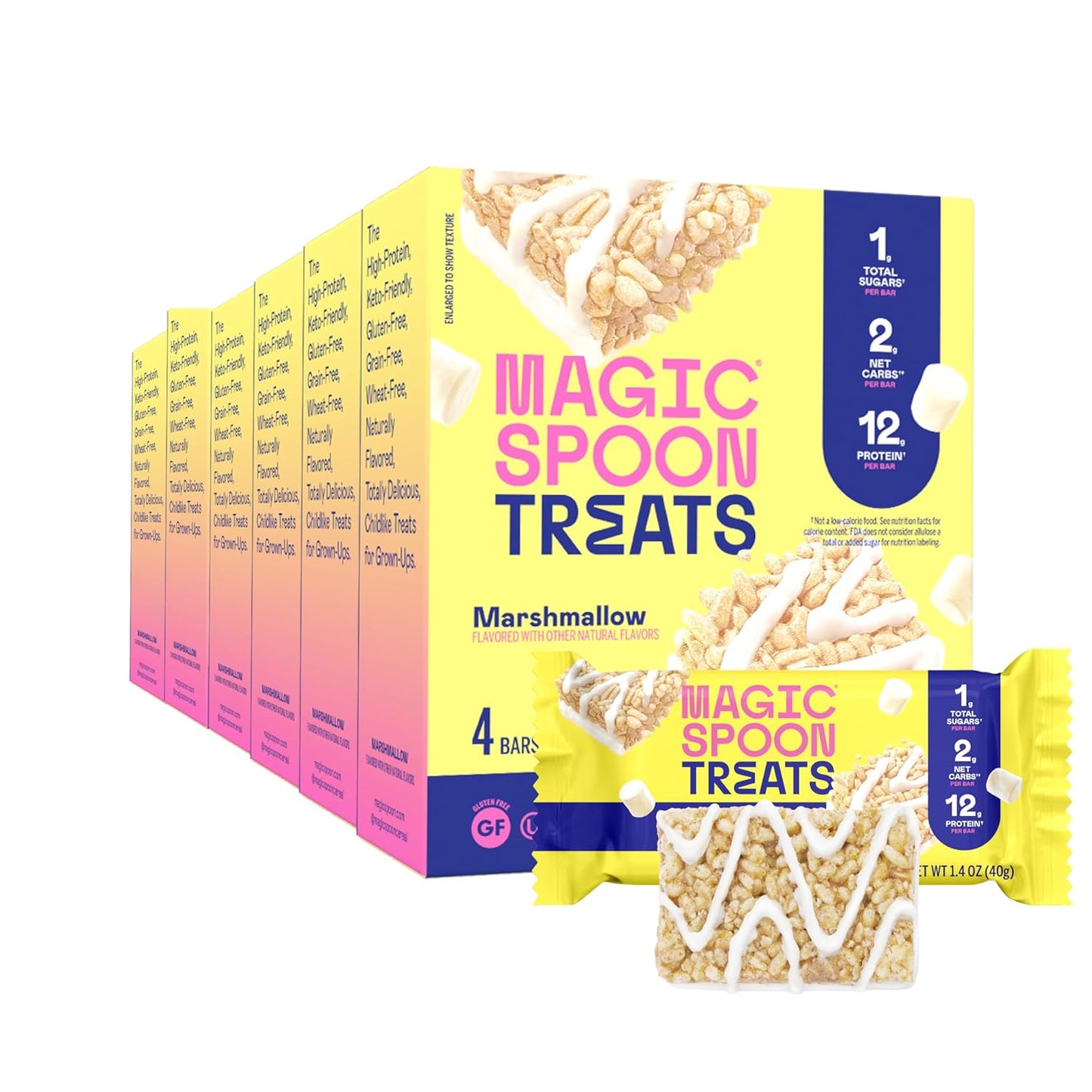 MAGIC SPOON Treats - High Protein, Low Carb, Keto Friendly, 1g of Sugar, Gluten Free, Crispy Treat Protein Bar Cereal Bar, On-The-Go Healthy Snack (Marshmallow, 24 Bars)