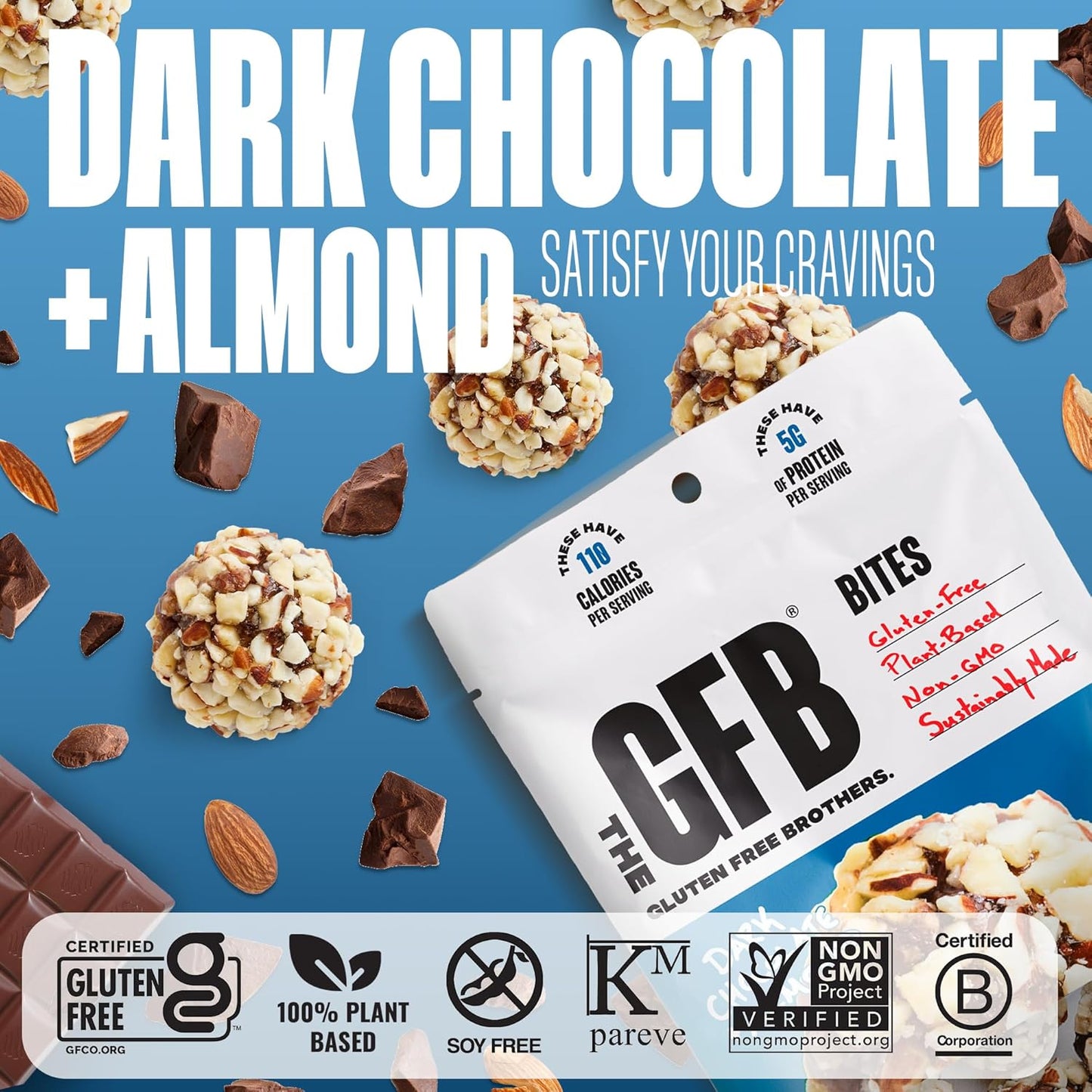 The GFB Dark Chocolate Almond Protein Bites - Gluten Free, Plant Based, Non GMO, Sustainably Made – Ridiculously Tasty, Healthy, Vegan, Protein Energy Balls, 4 oz (6 Count)