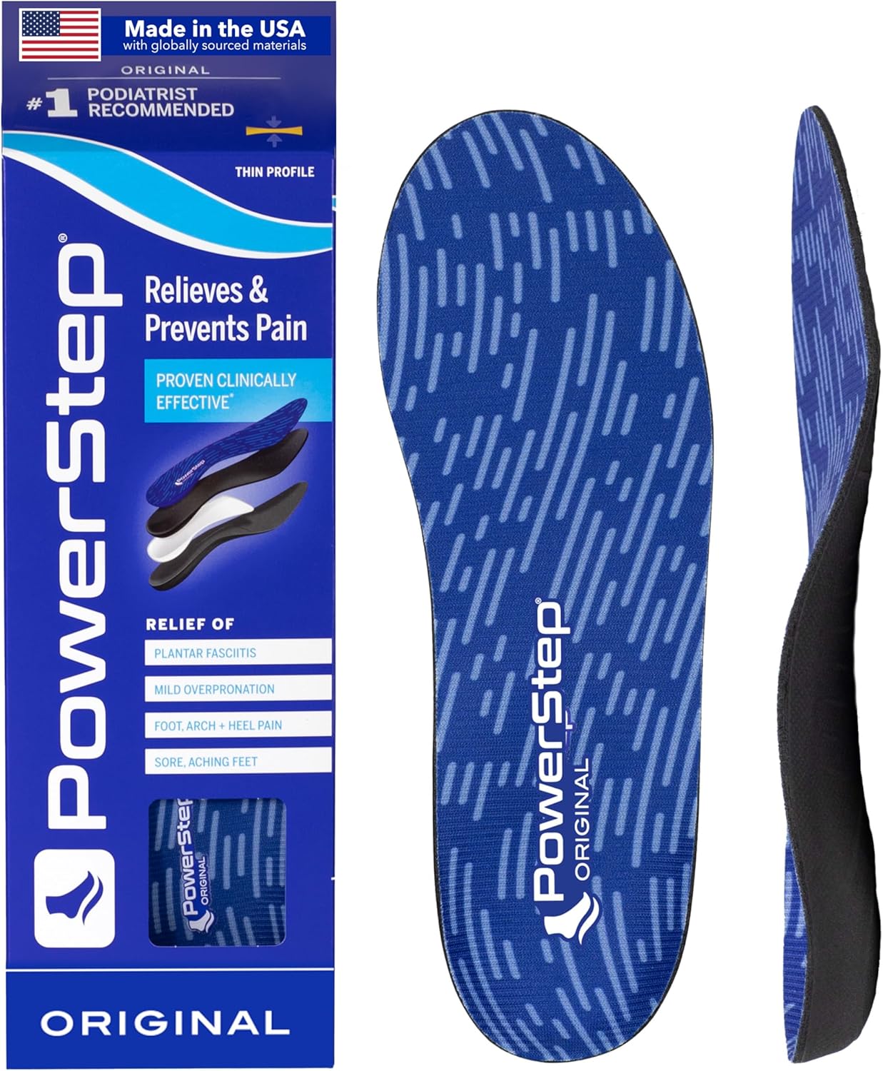PowerStep Original Insoles - Arch Pain Relief Orthotics for Tight Shoes - Foot Support for Plantar Fasciitis, Mild Pronation and Foot & Arch Pain - Shoe Inserts for All, Made in USA (M 7-7.5, F 9-9.5)