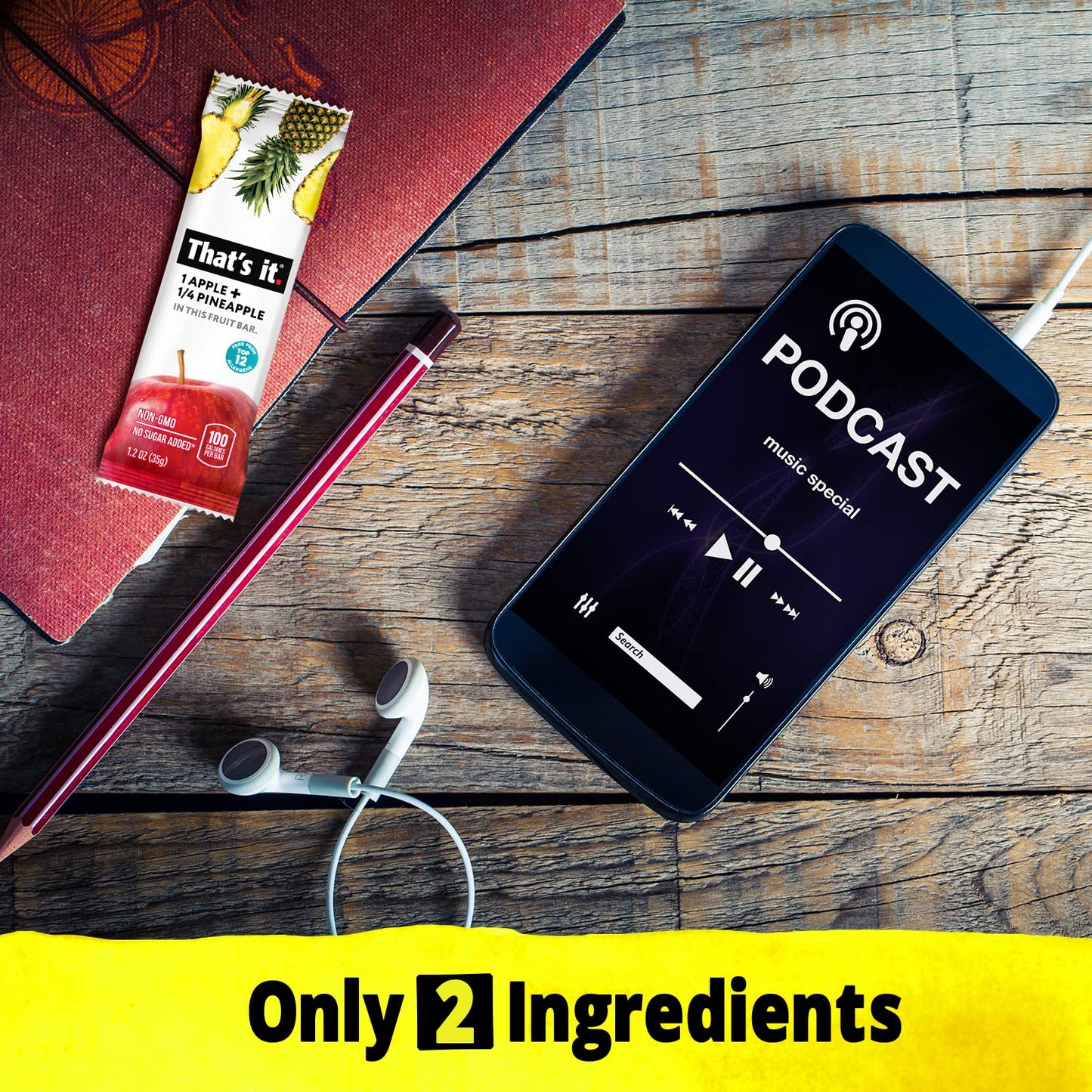 That's it. Apple + Pineapple 100% Natural Real Fruit Bar, Best High Fiber Vegan, Gluten Free Healthy Snack, Paleo for Children & Adults, Non GMO No Added Sugar, No Preservatives Energy Food (12 Pack)