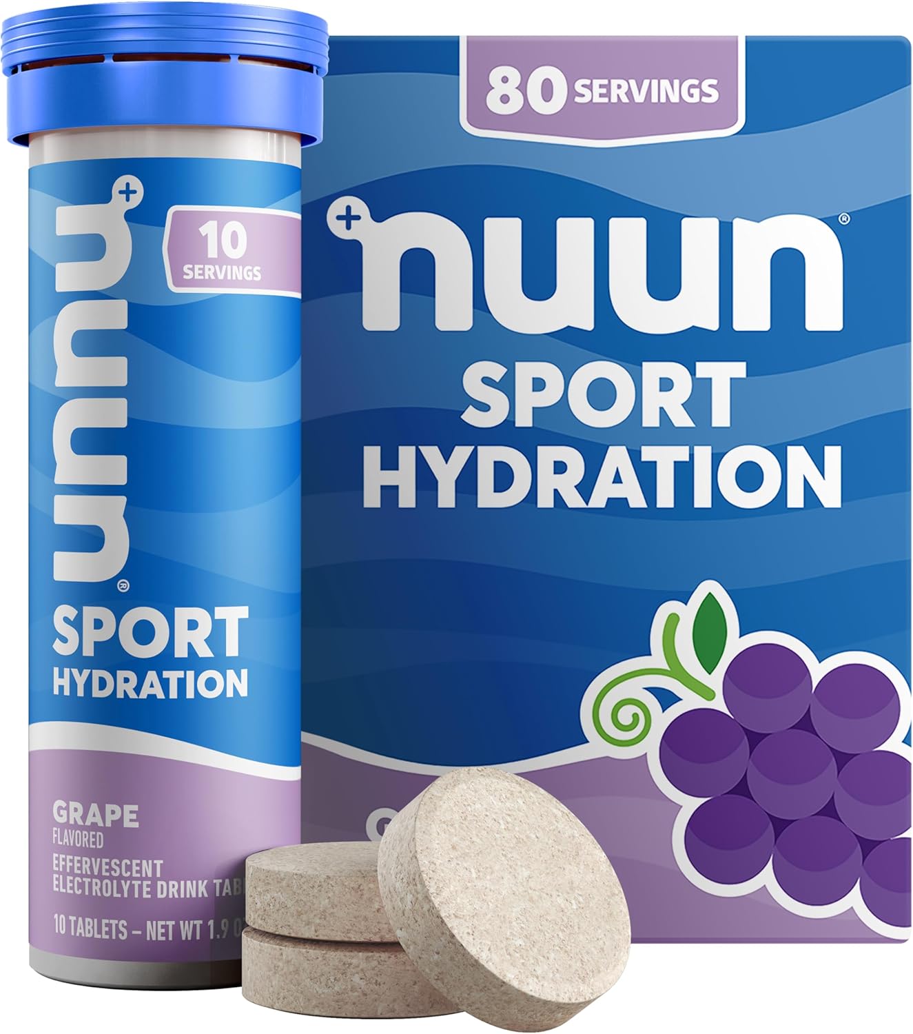 Nuun Sport Electrolyte Tablets with Magnesium, Calcium, Potassium, Chloride & Sodium, Gluten Free & Vegan, Grape, 8 Pack (80 Servings Total)