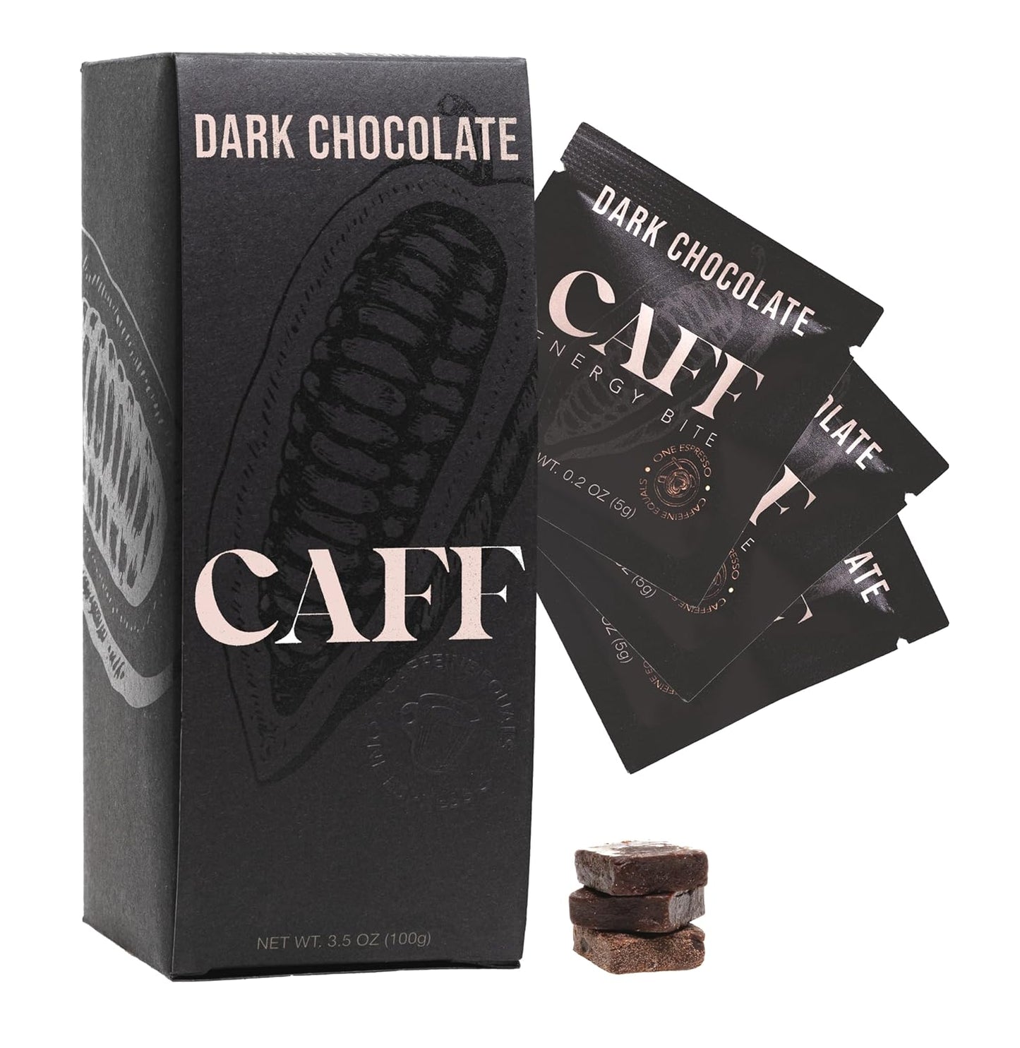 CAFF All Natural Energy Bites - Caffeinated Chocolate for Energy Boost - No Added Sugar - 65mg Caffeine Chocolate Bars – 15 Calorie Organic Caffeine Snacks - Vegan, Gluten-Free, Keto (20 Bites)