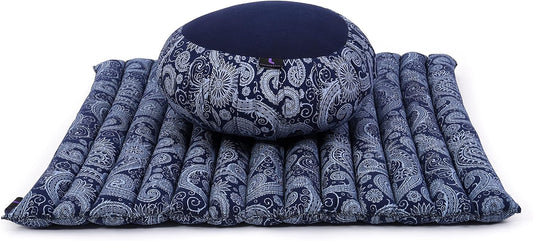 Leewadee Meditation Cushion Set – 1 Round Zafu Meditation Pillow and 1 Square Roll-Up Zabuton Meditation Mat, Pillows Bundle Filled with Kapok