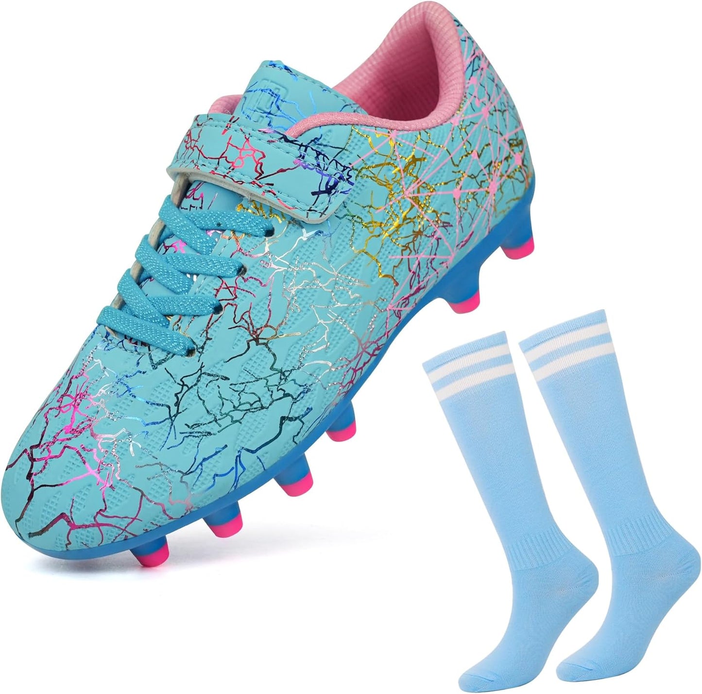 brooman Kids Firm Ground Soccer Cleats Boys Girls Football Cleats with Soccer Socks