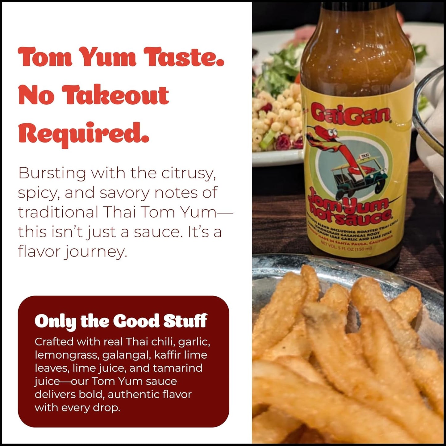 GaiGan - Tom Yum Hot Sauce/Soup Mix, Low-Calorie Thai Chili Hot Sauce Dip & Glaze, All Natural Gluten Free Vegan Condiments with Low Sodium & No Preservatives, 150 mL