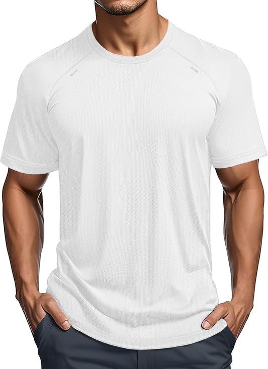 MAGCOMSEN Men's Dry Fit Shirts Mesh Short Sleeve Athletic Lightweight Workout Performance Hiking Shirt