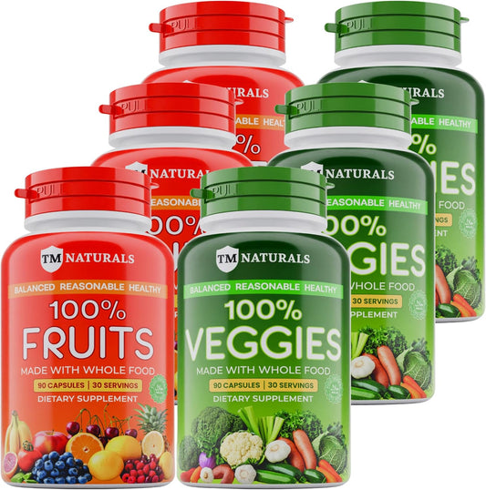 Fruit and Veggies Supplement Capsules | Fruit and Vegetables Capsules Vitamins Maintain Natural Balance,Fruits and Vegetables Supplements Supports for Energy Levels,Non-GMO-90 Count(Pack of 6)