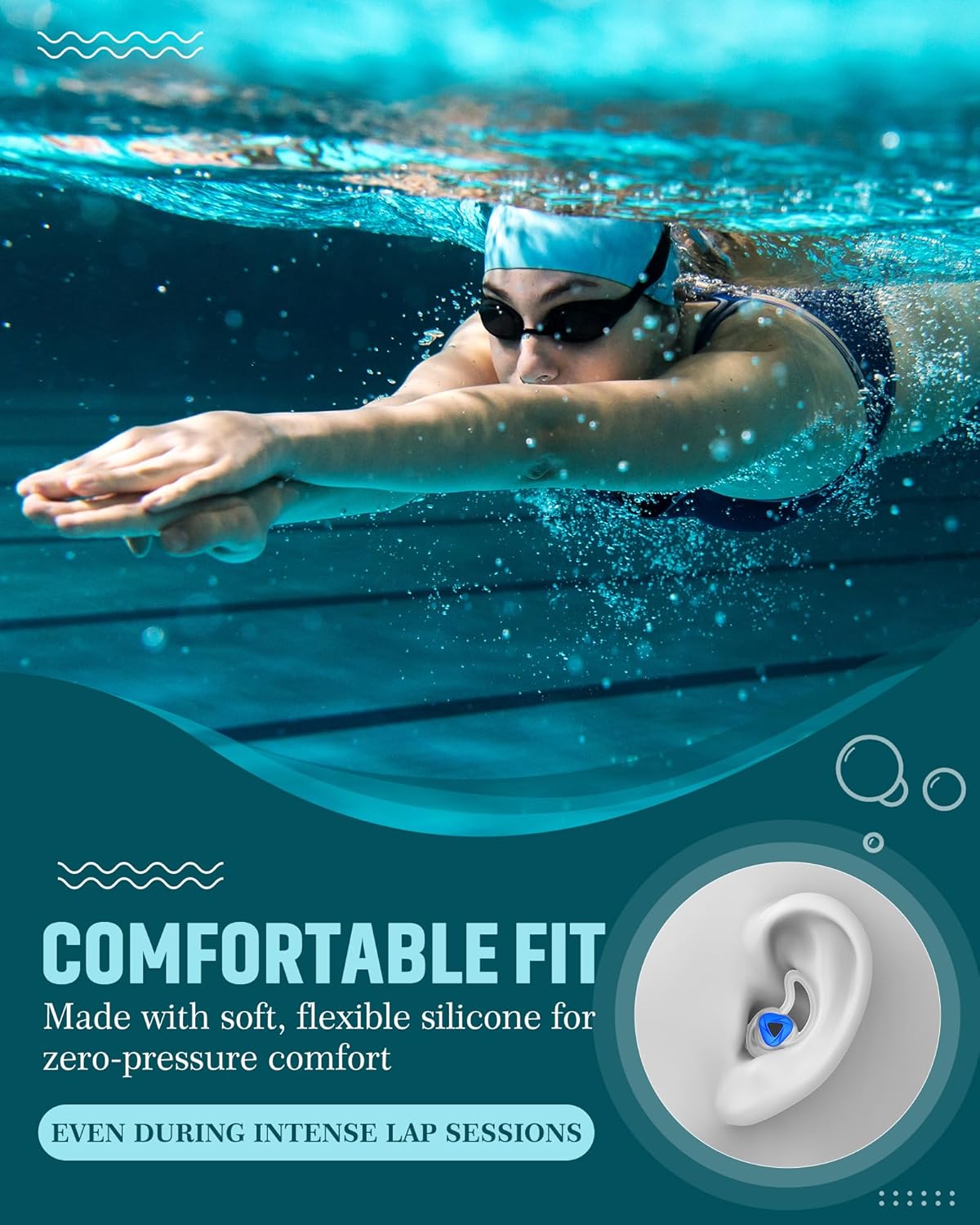 Hearprotek [2 Pairs] Swimmer Ear Plugs,Custom-fit Water Protection Adult Swimming earplugs for Swimmers Pool Shower Bathing and Other Water Sports