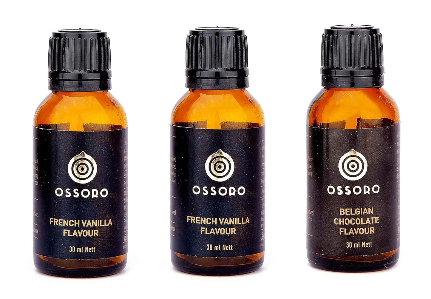 Ossoro French Vanilla, Belgian Chocolate And Butterscotch Flavour Combo (Pack Of 3) 30Ml Each/ Glass Bottle, No Preservatives