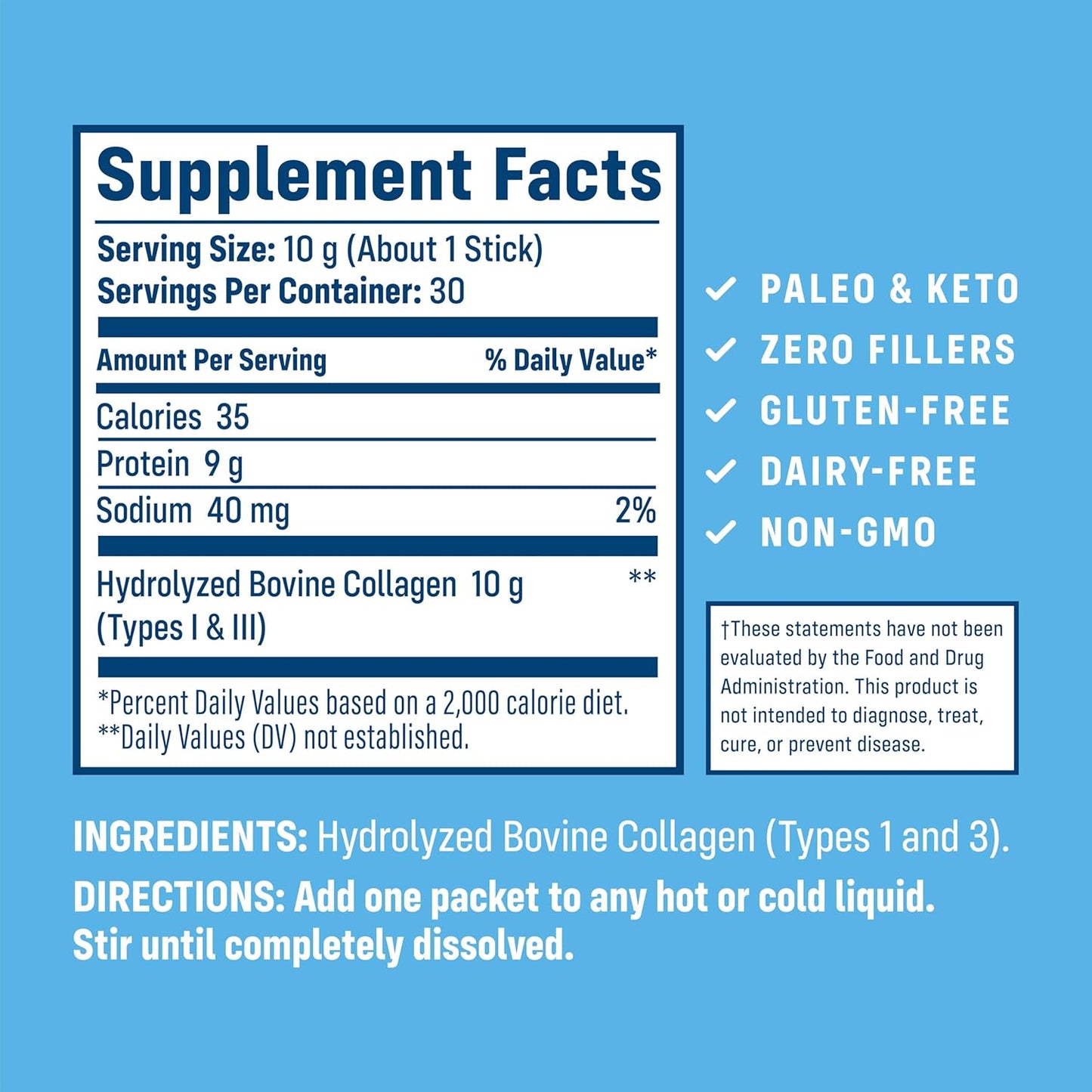 NativePath Collagen Peptides Protein Stick Packs - Hydrolyzed Type 1 & 3 Collagen Powder for Skin, Hair, Nails - 30 Servings