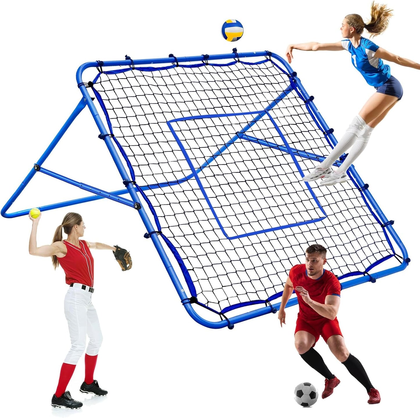 Volleyball Rebounder Net, Soccer Baseball Rebound Pitchback Net, Adjustable Target Practice Nets, Easy Setup Softball Bounce Back Trainer Equipment, Improve Sport Training Skills for Backyard