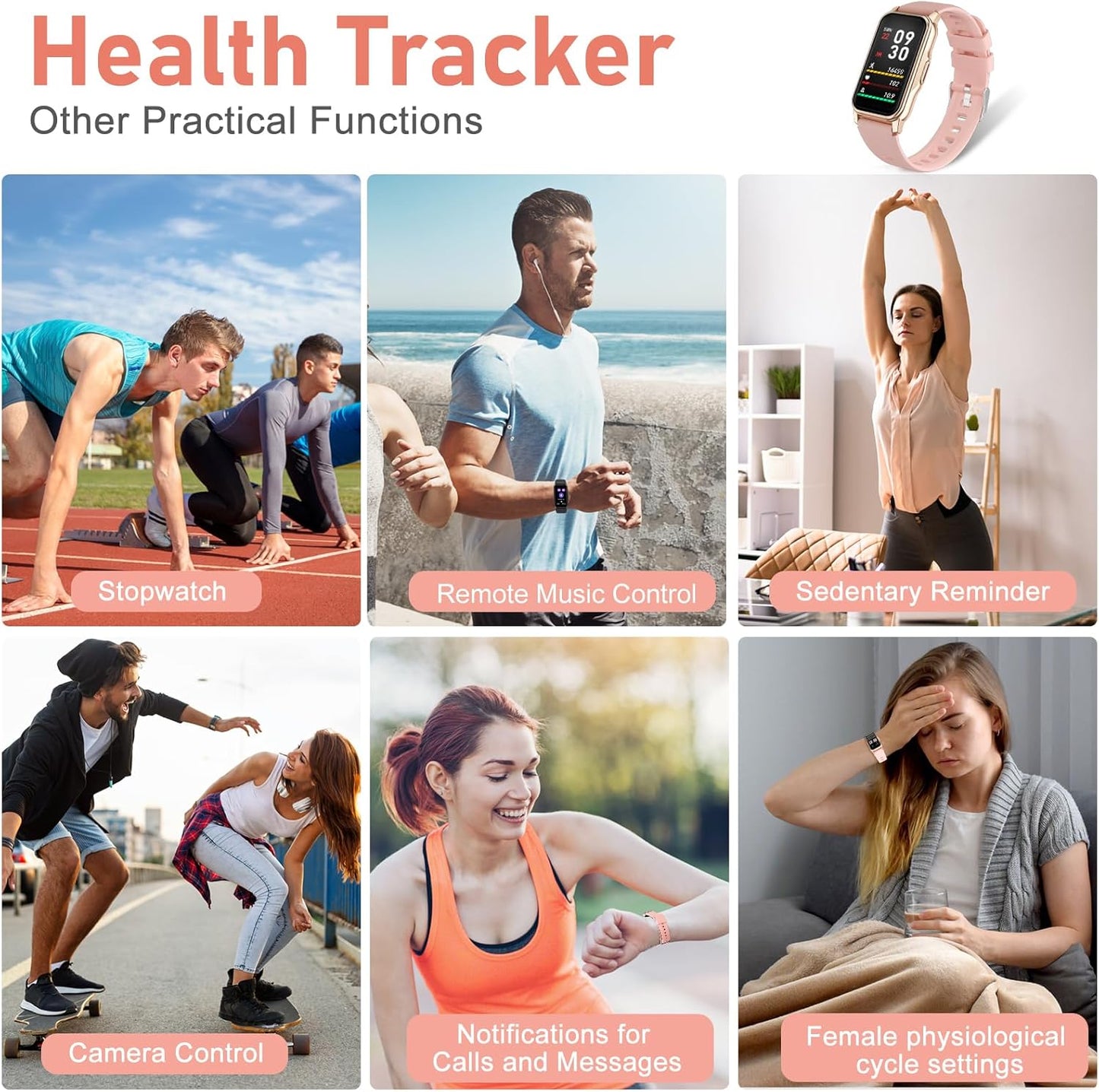 Fitness Tracker with Step Counter/Calories/Stopwatch, Activity Tracker, Health Tracker with Heart Rate Monitor, Sleep Tracker,1.47'' Touch Color Screen, Pedometer Watch for Women Men Kids