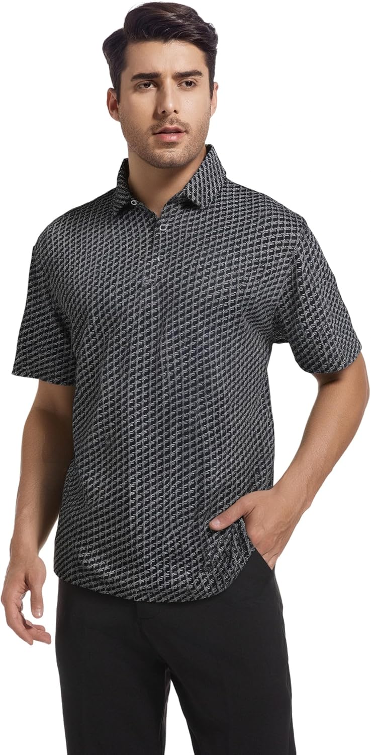 WARHORSEE Golf Polo Shirts for Men Short Sleeve Wrinkle Free 4 Way Stretch Moisture Wicking Performance Collared Tshirts