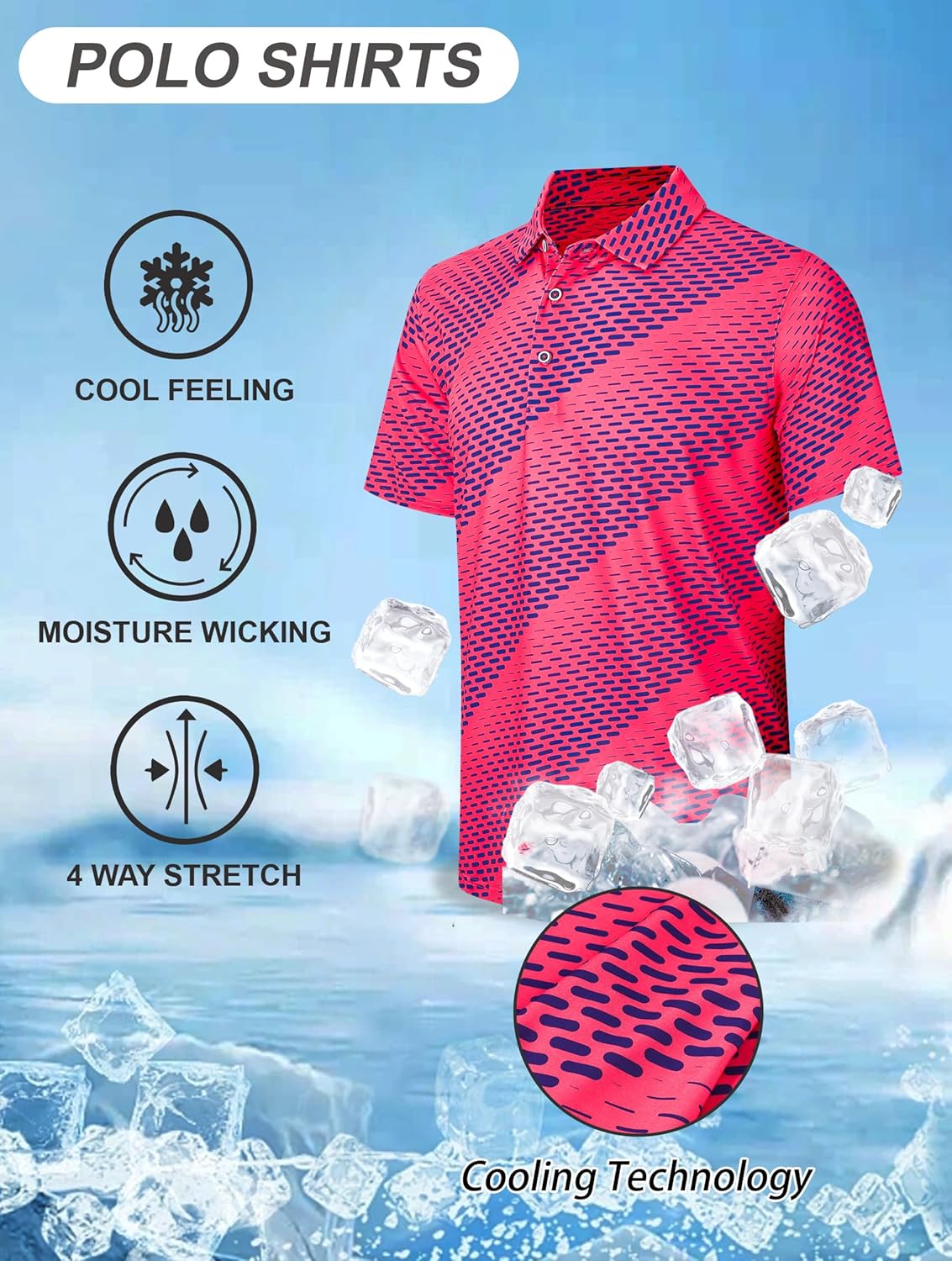 Esabel.C Golf Shirts for Men Dry Fit Performance Short Sleeve Print Moisture Wicking Collared Shirt