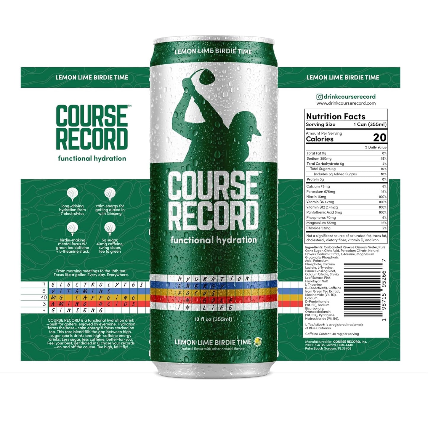 Functional Hydration Drink for Golfers – COURSE RECORD Variety Pack – Electrolytes, Calm Energy & Focus – Healthy Sports Drink – 12-Pack (12oz Cans) – Low Sugar, Low Caffeine