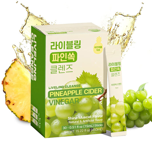 [Liveling] Pineapple Cider Vinegar Drink Stick – ShineMuscat Flavor | Supports Digestion, Daily Cleanse, Sugar-Free, Low-Calorie, Portable On-The-Go Packets (30 sticks)