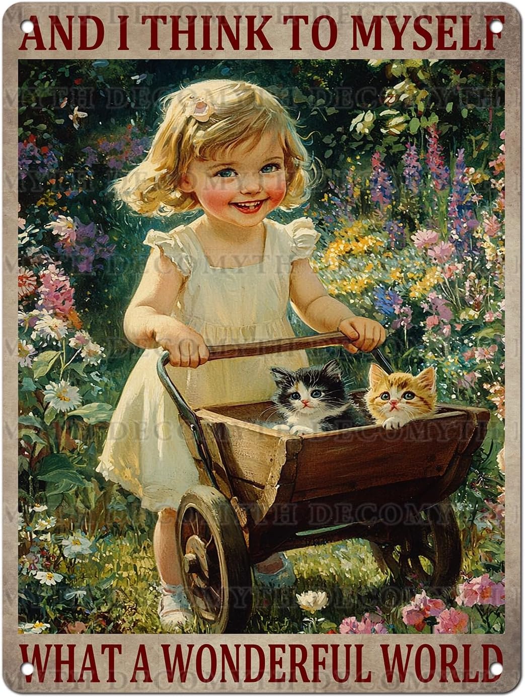 Garden Girl Metal Tin Sign Wall Art Rustic Vintage Outdoor Decor And I Think To Myself What A Wonderful World Quote 12 * 16inch